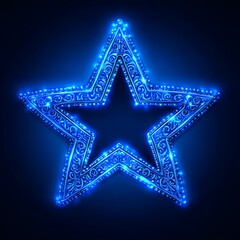 Obraz premium Glowing blue ornate star, illuminated, festive
