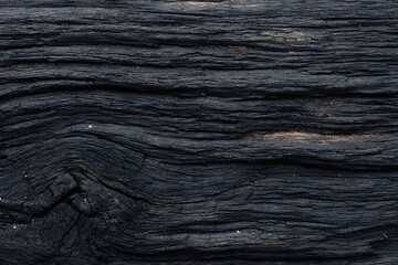 Fototapeta premium Earthy Elegance: A close-up view of textured charcoal wood displays the organic beauty and detailed grain patterns of this natural resource.