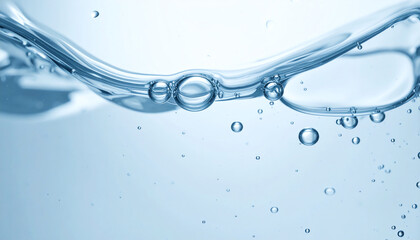 Clear water ripples with bubbles, creating a serene and refreshing visual effect against a light background