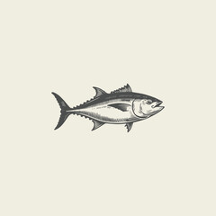 Obraz premium Tuna fish logo with engraving design style template