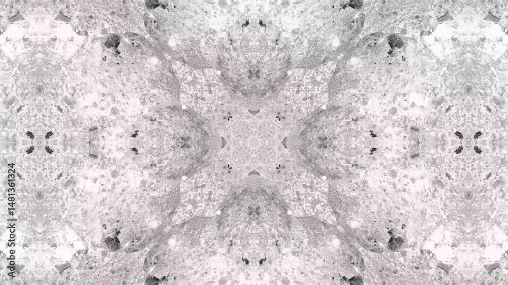 Poster abstract symmetrical patterned artwork in grayscale with a textured surface featuring intricate deta