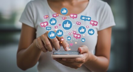 Obraz premium Young Woman Using Smartphone – Social Media and Digital Communication Concept
