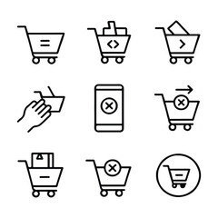 Remove from Cart Icon Set. E-commerce Shopping Cart Icons with Various Actions
