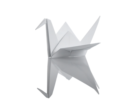 Folded White Origami Crane on Transparent Background