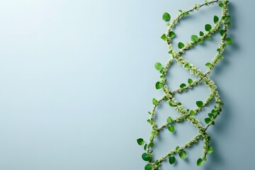 Obraz premium Botanical double helix structure formed by vines and green leaves on a blue background