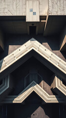 Fototapeta premium A futuristic brutalist art institute built in the 1980s, featuring massive cantilevered concrete blocks and angular overhangs. generative ai