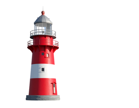 Red And White Striped Lighthouse With Gray Base