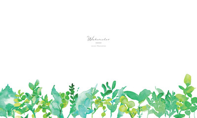 水彩画。水彩タッチの草木のベクターイラスト。水彩画の緑の葉っぱ素材。環境。エコ。Watercolor painting. Vector illustration of grass and trees with watercolor touch. Watercolor green leaves material. Environment. Eco.