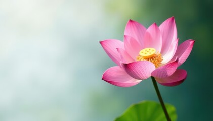 Obraz premium Single pink lotus blossom, minimal white backdrop, beauty, spiritual, delicate