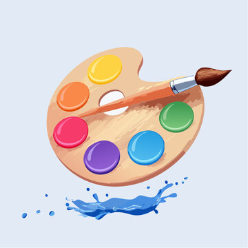 Wooden Artist Palette with Colorful Paints and Brush &ndash; Art and Creativity Icon

