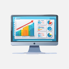 Modern Computer Monitor Displaying Colorful Data Analytics Dashboard and Charts

