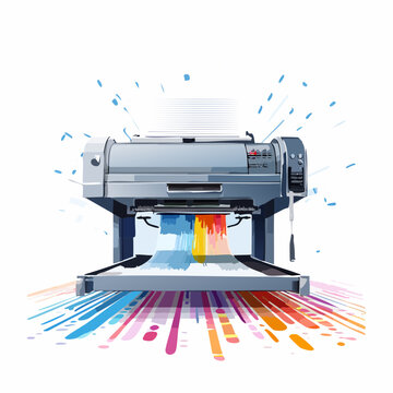 Modern Inkjet Printer Printing Colorful Graphic Design in Isometric Style

