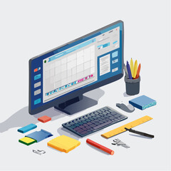Creative Designer Workspace with Desktop Computer and Office Tools

