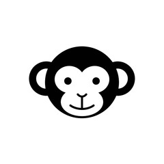 Minimalist Monkey Face Icon - Black and White