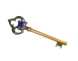 Ornate Gold Key With Blue Gem Isolated