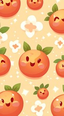 Cute orange fruit pattern with flowers and sparkles
