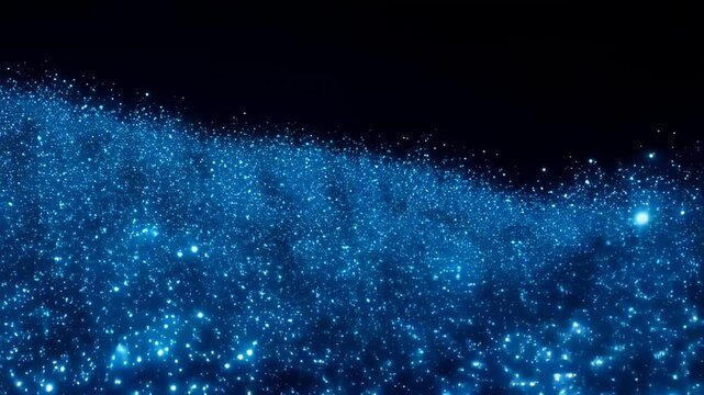 Bioluminescent plankton shimmering with a blue glow in gentle ocean waves at night, creating a magical and surreal seascape. Concept of marine wonder and natural phenomena