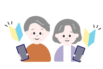 スマートフォン初心者の高齢男女　夫婦　スマホ　スマホデビュー