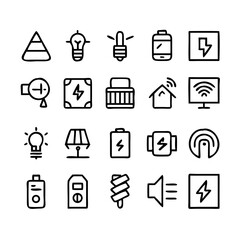 Energy saving and efficiency editable stroke outline icons set isolated on white background flat vector illustration. Alternative energy sources vector linear icons set. Ecology renewable energy .