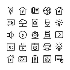 Energy saving and efficiency editable stroke outline icons set isolated on white background flat vector illustration. Alternative energy sources vector linear icons set. Ecology renewable energy .