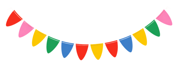 Colorful Triangular Bunting Banner on White Background