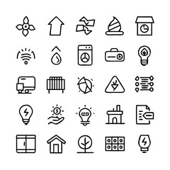 Energy saving and efficiency editable stroke outline icons set isolated on white background flat vector illustration. Alternative energy sources vector linear icons set. Ecology renewable energy .
