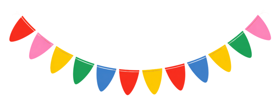 Colorful Triangular Bunting Banner on White Background