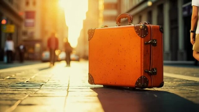 The bright orange suitcase stood out among the luggage, ready for its next exciting adventure.
