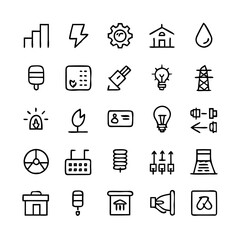 Energy saving and efficiency editable stroke outline icons set isolated on white background flat vector illustration. Alternative energy sources vector linear icons set. Ecology renewable energy .