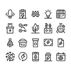 Energy saving and efficiency editable stroke outline icons set isolated on white background flat vector illustration. Alternative energy sources vector linear icons set. Ecology renewable energy .