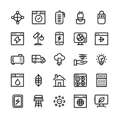 Energy saving and efficiency editable stroke outline icons set isolated on white background flat vector illustration. Alternative energy sources vector linear icons set. Ecology renewable energy .