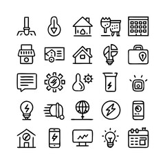 Energy saving and efficiency editable stroke outline icons set isolated on white background flat vector illustration. Alternative energy sources vector linear icons set. Ecology renewable energy .