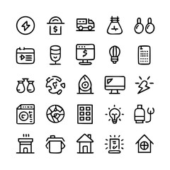Energy saving and efficiency editable stroke outline icons set isolated on white background flat vector illustration. Alternative energy sources vector linear icons set. Ecology renewable energy .