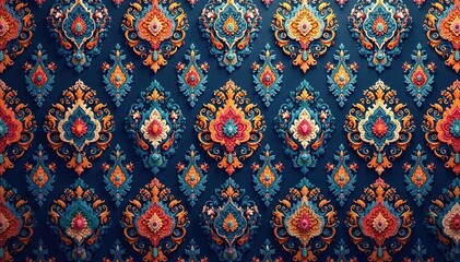 Geometric damask, repeating diamond & arabesque shapes, pattern, fabric, contemporary