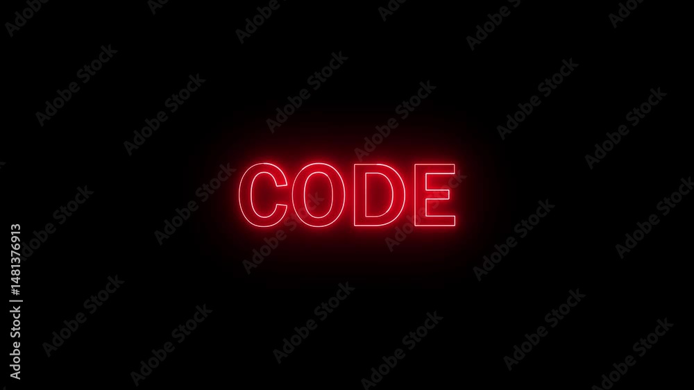 Poster bold red neon code text on black background illustrating technology and programming concepts