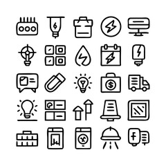 Energy saving and efficiency editable stroke outline icons set isolated on white background flat vector illustration. Alternative energy sources vector linear icons set. Ecology renewable energy .