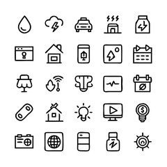 Energy saving and efficiency editable stroke outline icons set isolated on white background flat vector illustration. Alternative energy sources vector linear icons set. Ecology renewable energy .