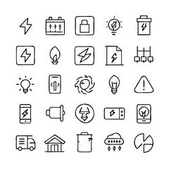 Energy saving and efficiency editable stroke outline icons set isolated on white background flat vector illustration. Alternative energy sources vector linear icons set. Ecology renewable energy .