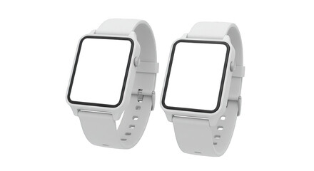 Pair of white smartwatches isolated on transparent background