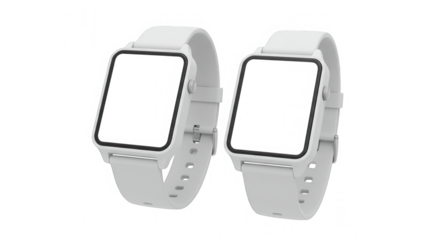 Pair of white smartwatches isolated on transparent background