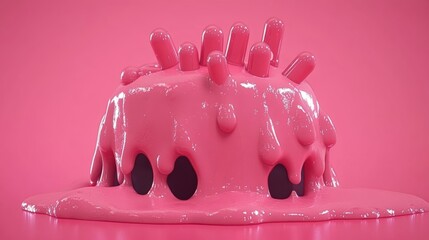 Whimsical Pink Blob with Spikes in a Playful Setting Abstract Monochromatic Background Creative Composition