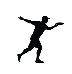 Disc golf silhouette. The image shows a black silhouette of a person throwing a disc, a popular outdoor sport. Vector clipart illustration design.