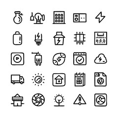 Energy saving and efficiency editable stroke outline icons set isolated on white background flat vector illustration. Alternative energy sources vector linear icons set. Ecology renewable energy .