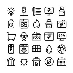Energy saving and efficiency editable stroke outline icons set isolated on white background flat vector illustration. Alternative energy sources vector linear icons set. Ecology renewable energy .