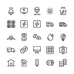 Energy saving and efficiency editable stroke outline icons set isolated on white background flat vector illustration. Alternative energy sources vector linear icons set. Ecology renewable energy .