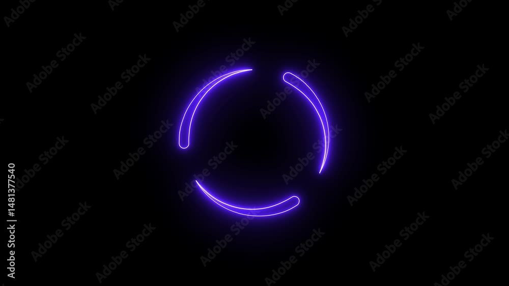 Poster glowing circle loading icon with animated swoosh elements on black background for tech intros.