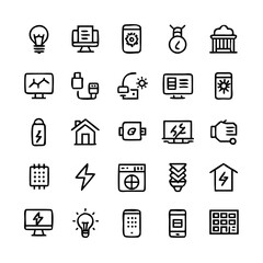 Energy saving and efficiency editable stroke outline icons set isolated on white background flat vector illustration. Alternative energy sources vector linear icons set. Ecology renewable energy .
