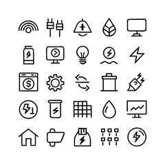 Energy saving and efficiency editable stroke outline icons set isolated on white background flat vector illustration. Alternative energy sources vector linear icons set. Ecology renewable energy .