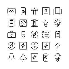 Energy saving and efficiency editable stroke outline icons set isolated on white background flat vector illustration. Alternative energy sources vector linear icons set. Ecology renewable energy .