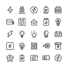 Energy saving and efficiency editable stroke outline icons set isolated on white background flat vector illustration. Alternative energy sources vector linear icons set. Ecology renewable energy .